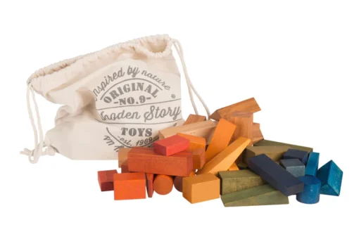 WOODEN STORY Holz Bauklötze XL im Stoffbeutel (30 Stk) | Regenbogen