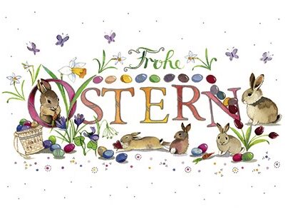 postkarte hasenbande frohe ostern