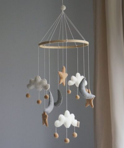 Gamcha Baby Mobile aus Filz Wolke Mond Stern | beige