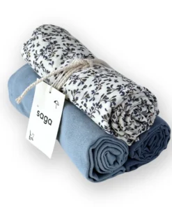 Saga Copenhagen Bio Musselin Nuschi VIDAR 70x70cm SET | mixed blau muster