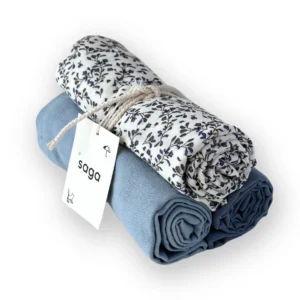 Saga Copenhagen Bio Musselin Nuschi VIDAR 70x70cm SET | mixed blau muster