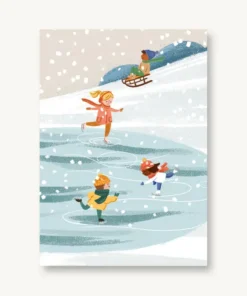 VIERUNDFÜNFZIG Postkarte | Winterkinder Schlittschuhlaufen