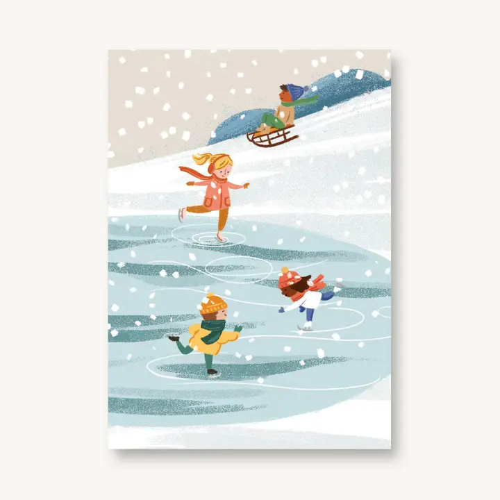 VIERUNDFÜNFZIG Postkarte | Winterkinder Schlittschuhlaufen