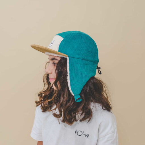 LIL' BOO 5 Panel Cord CAP mit Fleece und Ohrenklappen | green – Bild 4