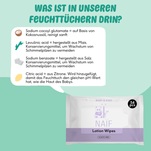 NAÏF Plastikfreie Feuchttücher mit Lotion für Baby & Kind 1 Pack (54stk)