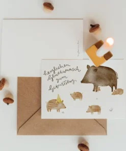 Postkarte Geburtstag Wildschweine Frischlinge