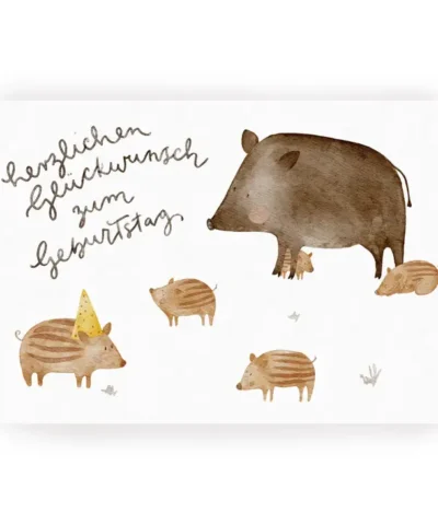 Postkarte Geburtstag Wildschweine Frischlinge