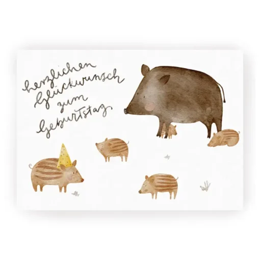 Postkarte Geburtstag Wildschweine Frischlinge