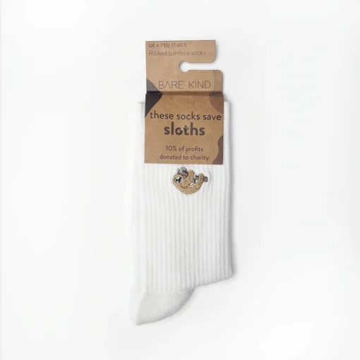 Bare Kind Bambus Socken gerippt ERW | Faultier weiss