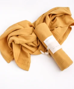 BIBAK Bio Baumwoll Musselin Nuschi Tuch 110 x 100 cm | SENF