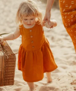 Tiralahilacha Kinder Wende Kleid Kurzarm Musselin EDLIN | Mustard
