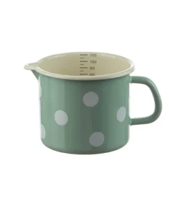 Emaille Messbecher (1L) mit Skala | mint - Tupfen