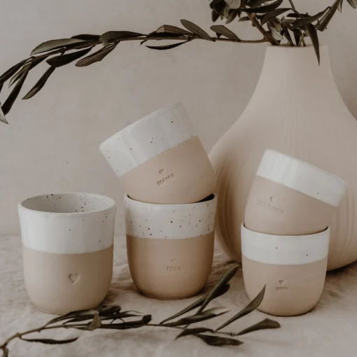 Eulenschnitt Becher Tasse aus Steingut (320ml) | Herz – Bild 8