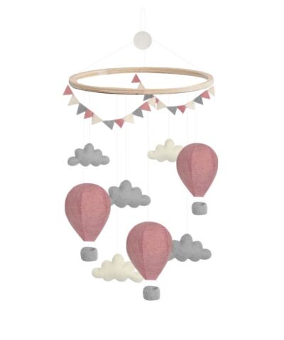 Gamcha Baby Mobile aus Filz | Heissluftballon rosa