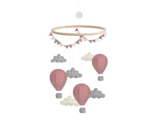 Gamcha Baby Mobile aus Filz | Heissluftballon rosa