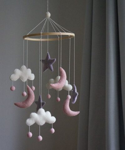 Gamcha Baby Mobile aus Filz | Wolke Mond Stern rosa-lila