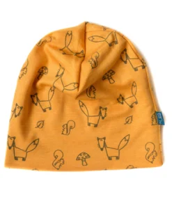 Glückskind Beanie Merinowolle & Seide | Waldtiere gelb