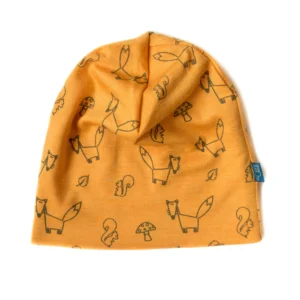 Glückskind Beanie Merinowolle & Seide | Waldtiere gelb