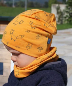 Glückskind Beanie Merinowolle & Seide | Waldtiere gelb