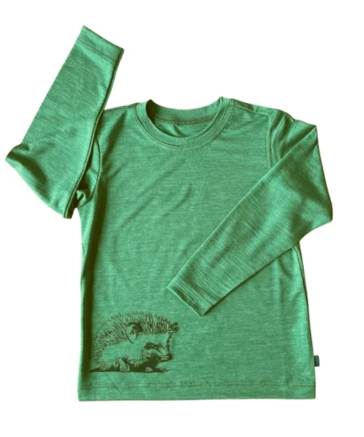 Glückskind Shirt Merinowolle & Seide | Waldgrün Igel