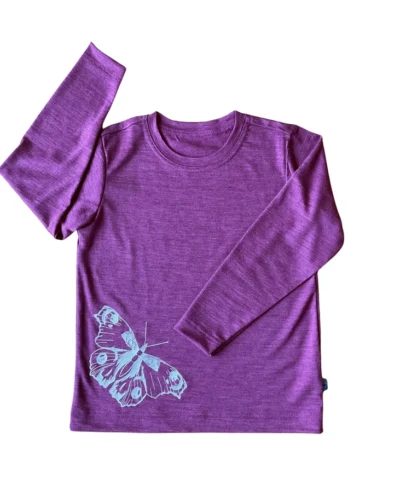Glückskind Shirt Merinowolle & Seide | Zwetschke Schmetterling