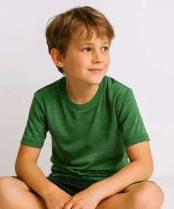 Unisex Kinder T-Shirt Merinowolle & Seide | waldgrün