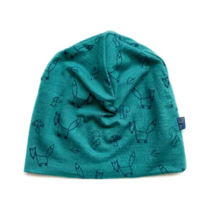 Glückskind Kinder Beanie Merinowolle & Seide | Waldtiere smaragd