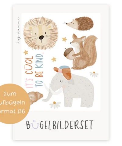 Hej Hanni Bügelbilderset A6 | Löwe Mammut Eichhörnchen