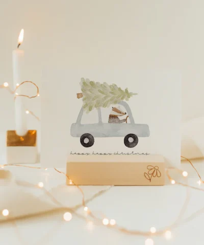 Hej Hanni Postkarte Weihnachten | Dachs im Auto