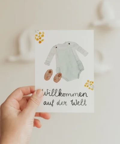 Hej Hanni Postkarte | Willkommen auf der Welt blau