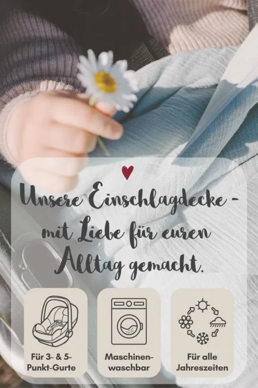 Hobea Einschlagdecke Musselin ( bis ca. 2 Jahre) | graublau-pastellgrün – Bild 5