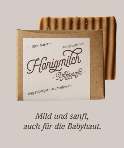 Feste Dusch- und Pflegeseife mit Schafmilch | Honigmilch - 100% NATUR von Toggenburger Naturseifen