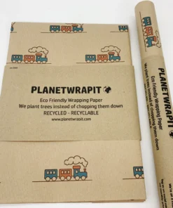 PLANETWRAPIT Nachhaltiges Geschenkpapier Rolle 5mx50cm | Eisenbahn