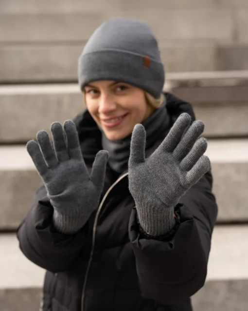 MENIQUE Damen Strickhandschuhe 100% Merino | Dark Gray