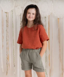 MENIQUE Kids Bio Leinen Shirt EMMA | Cinnamon red