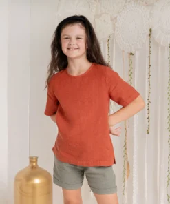 MENIQUE Kids Bio Leinen Shirt EMMA | Cinnamon red