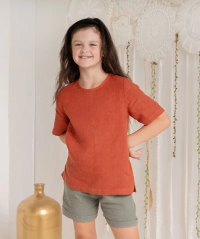 MENIQUE Kids Bio Leinen Shirt EMMA | Cinnamon red