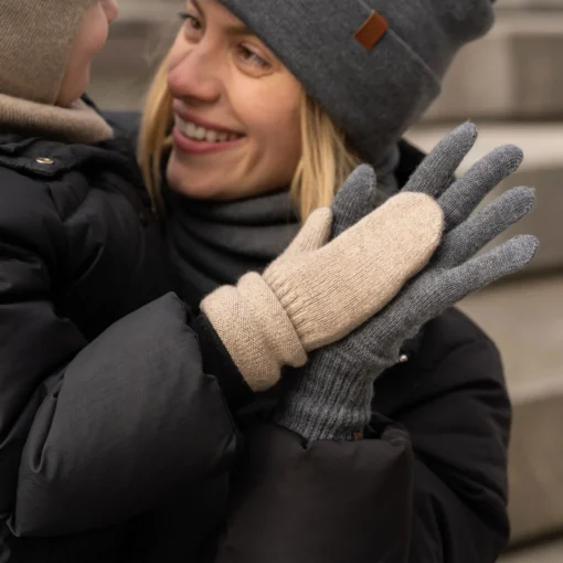 MENIQUE Kinderhandschuhe Fäustlinge aus Merinowolle und Kaschmir | beige