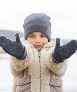 MENIQUE Kinderhandschuhe Fäustlinge aus Merinowolle und Kaschmir | dark gray