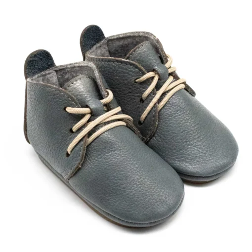 Orangenkinder Lauflernschuh / Barfussschuh AMIGO Schnürer mit Wollfilzfutter | blaugrau