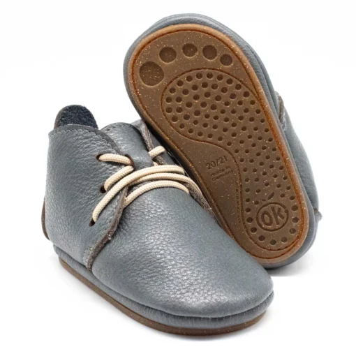 Orangenkinder Lauflernschuh / Barfussschuh AMIGO Schnürer mit Wollfilzfutter | blaugrau – Bild 3