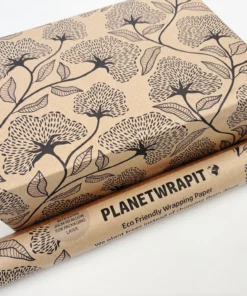 Planetwrapit Nachhaltiges Geschenkpapier Rolle 5mx50cm | Floral schwarzweiss