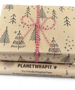 Planetwrapit Nachhaltiges Geschenkpapier Rolle 5mx50cm | Schwarze Weihnachtsbäume