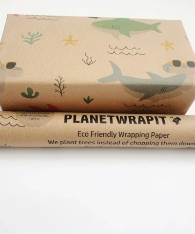 PLANETWRAPIT Nachhaltiges Geschenkpapier Rolle 5mx50cm | Haifisch