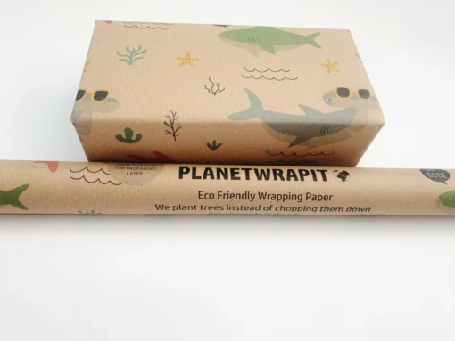 PLANETWRAPIT Nachhaltiges Geschenkpapier Rolle 5mx50cm | Haifisch