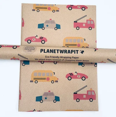 PLANETWRAPIT Nachhaltiges Geschenkpapier Rolle 5mx50cm | Fahrzeuge