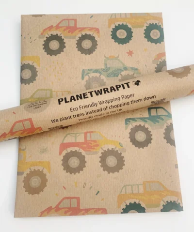 PLANETWRAPIT Nachhaltiges Geschenkpapier Rolle 5mx50cm | Monstertruck