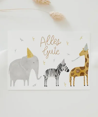 Postkarte Geburtstag Safaritiere "Alles Gute"