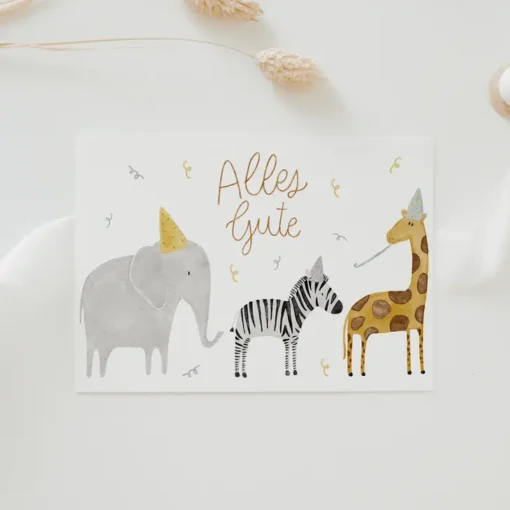 Postkarte Geburtstag Safaritiere "Alles Gute"