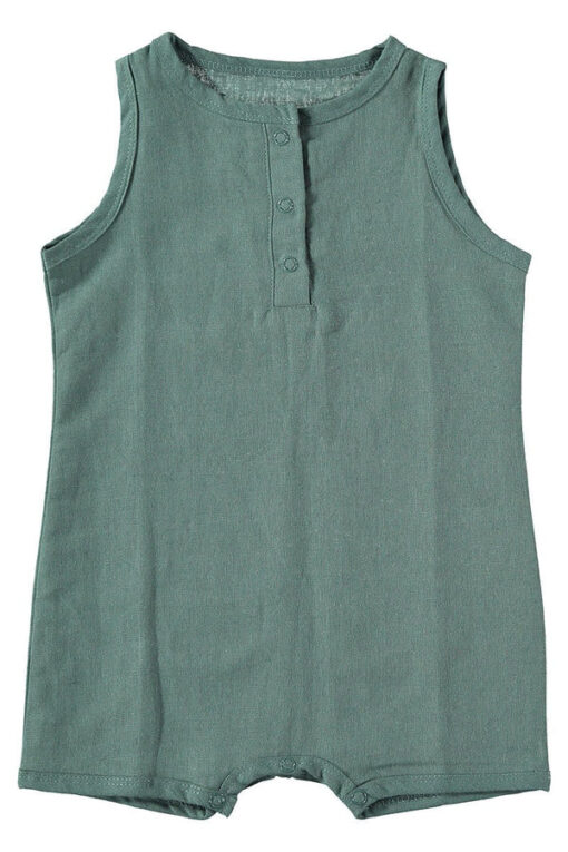 Tiralahilacha unisex Baby Strampler kurzarm LEINEN | aquamarinblau